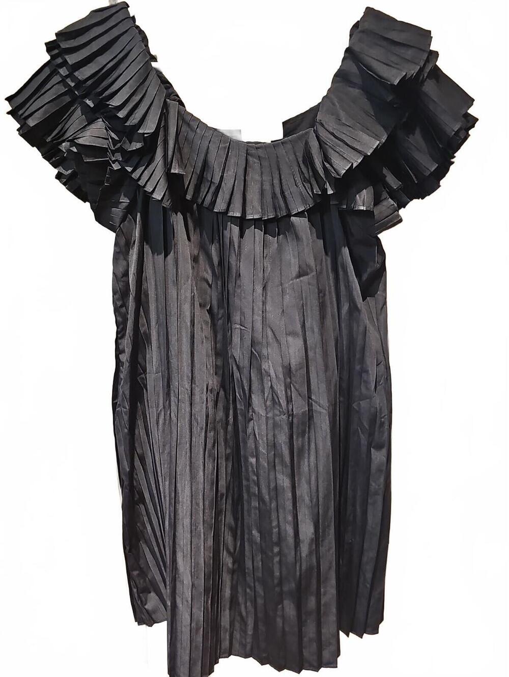 Pinch black pleated ruffle dress S coquette feminine NWT